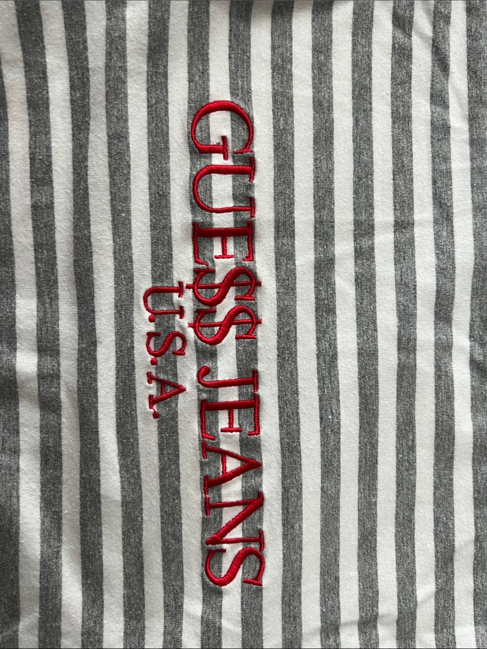 Guess Gray & White Striped Mock Neck Top with Red Logo - Picture 4 of 4